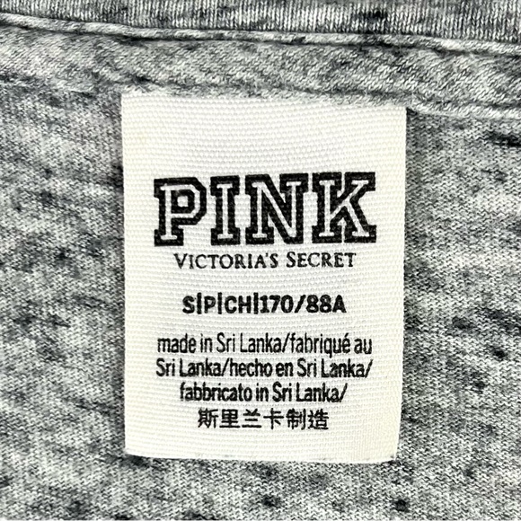 PINK Victoria’s Secret Boyfriend Crop Logo Heather Grey Long Sleeve Tee - Picture 5 of 7